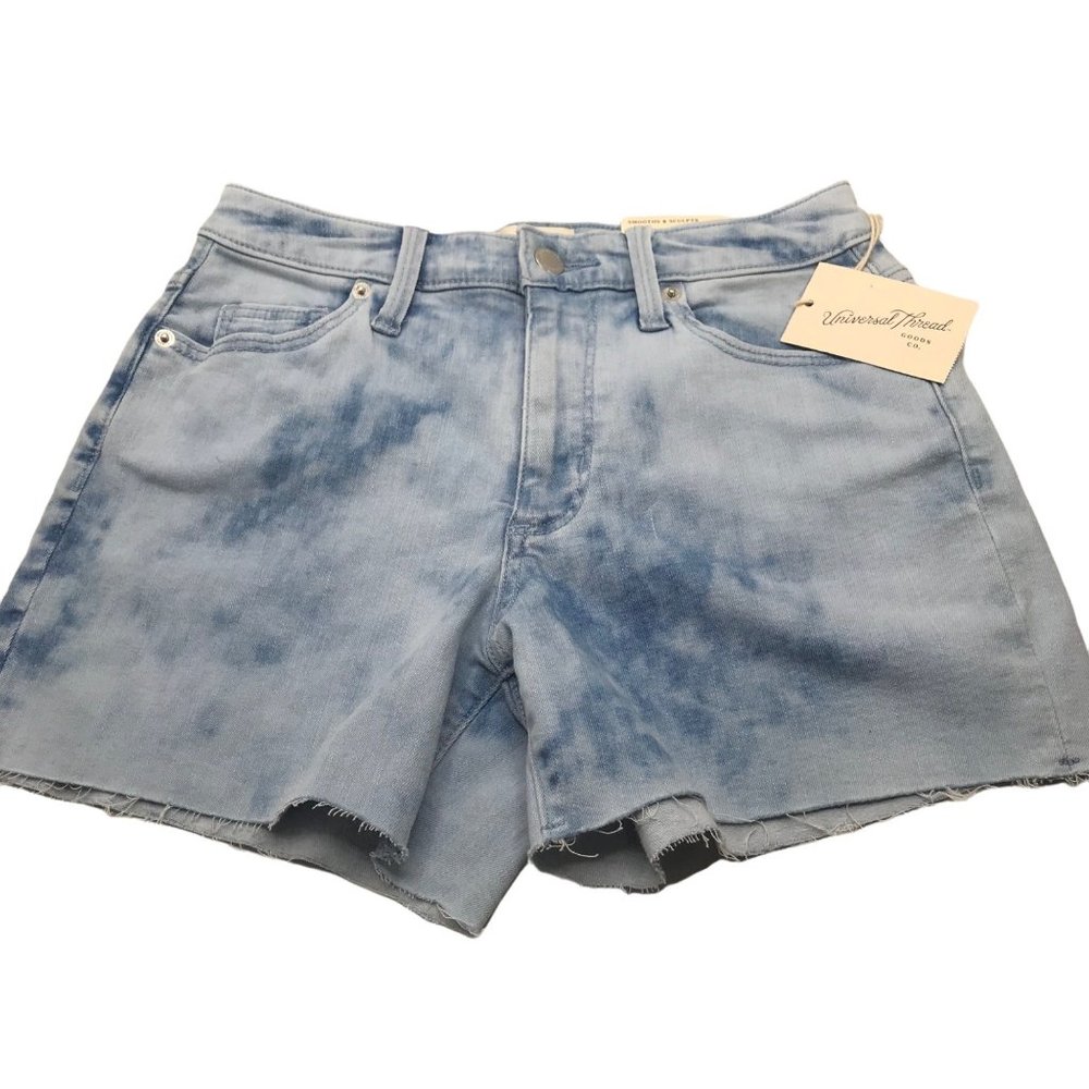 Universal Thread Women's Size 2 High Rise Midi Short Blue Denim Light Acid Wash